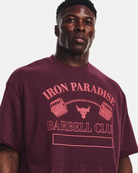 Men's Project Rock Iron Paradise Heavyweight Terry Crew, Maroon, pdpMainDesktop image number 1